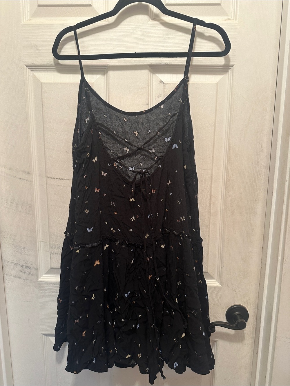 Black Butterfly Print Spaghetti Strap Dress Whimsigoth Y2K - Picture 3 of 4